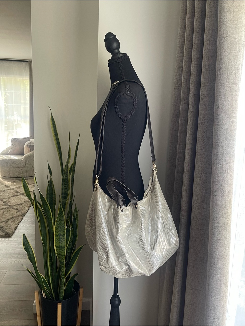 Designer-Inspired Metallic Silver Hobo Bag